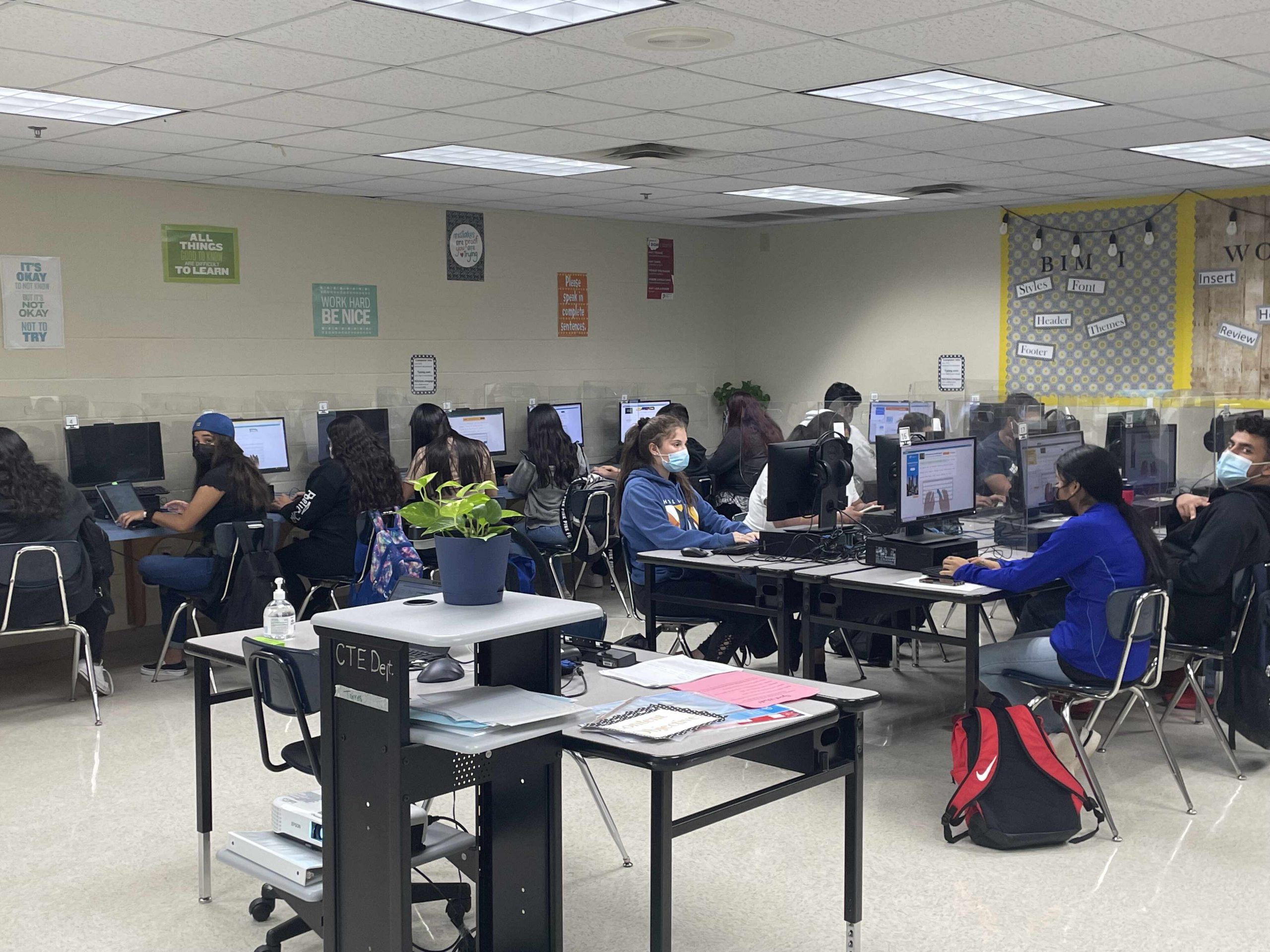 Students working on the computer.
